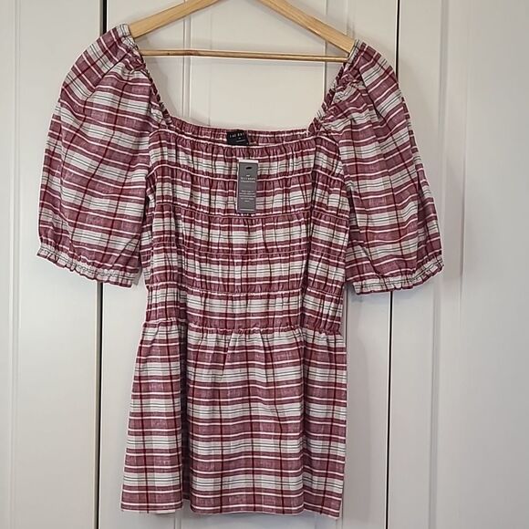 Fitted Square-Neck Peplum Top With Smocked Bodice Size 18W - Picture 2 of 10